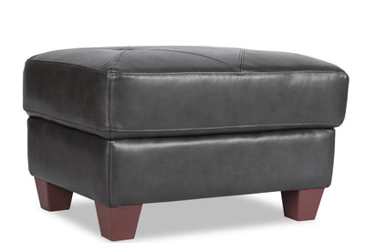 Chateau d’Ax Vita 31" 100% Genuine Leather Ottoman with Diamond Pattern Stitching and Wood Legs - Charcoal Grey | Pouf Vita de Château d’Ax de 31 po en cuir 100 % véritable avec coutures à motif de diamant et pattes en bois - gris anthracite