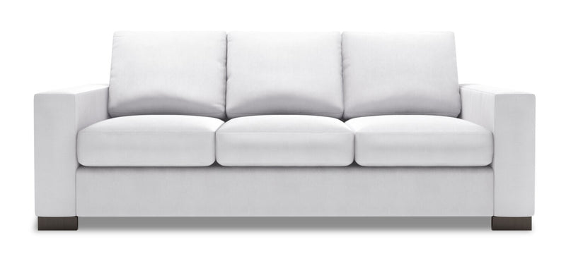 Made in Canada Customizable Sofa Lab Track 85\" Linen-Look Fabric Sofa with Track Arms - Pax Ice White