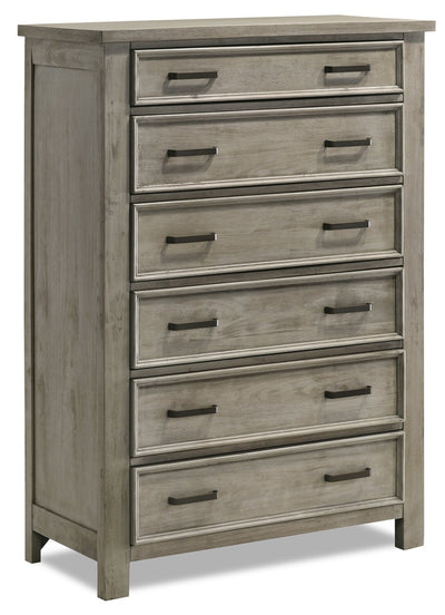 Levi Bedroom Chest of Drawers, 6-Drawer, 39"W x 56"H, Wood - Drift Grey | Commode verticale Levi de 39 po (L) x 56 po (H) à 6 tiroirs en bois pour la chambre à coucher - gris bois de grève
