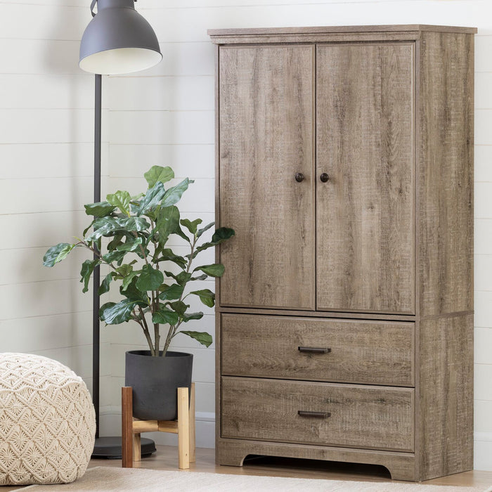 Holt Bedroom 2-Drawer Chest with Storage Cabinet, 33.75\"W x 63.5\"H, Made in Canada - Brown