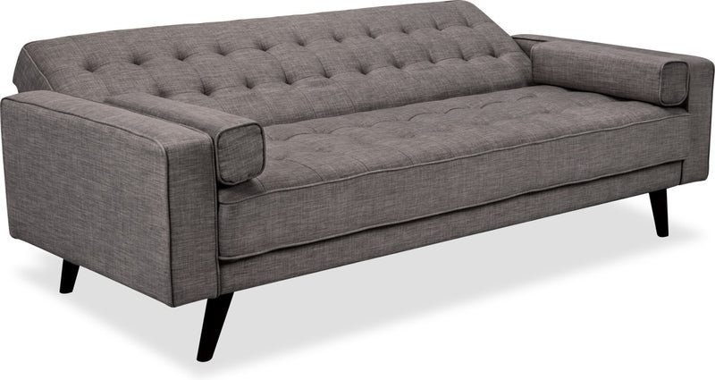 Avery 81.5\" Linen-Look Fabric Klik Klak Futon with Tufting and Two Armrest Pillows - Grey