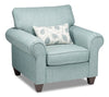 Made in Canada Scarlett 41.5\" Chenille Fabric Chair with Rolled Arms and Accent Pillow - Marine Blue
