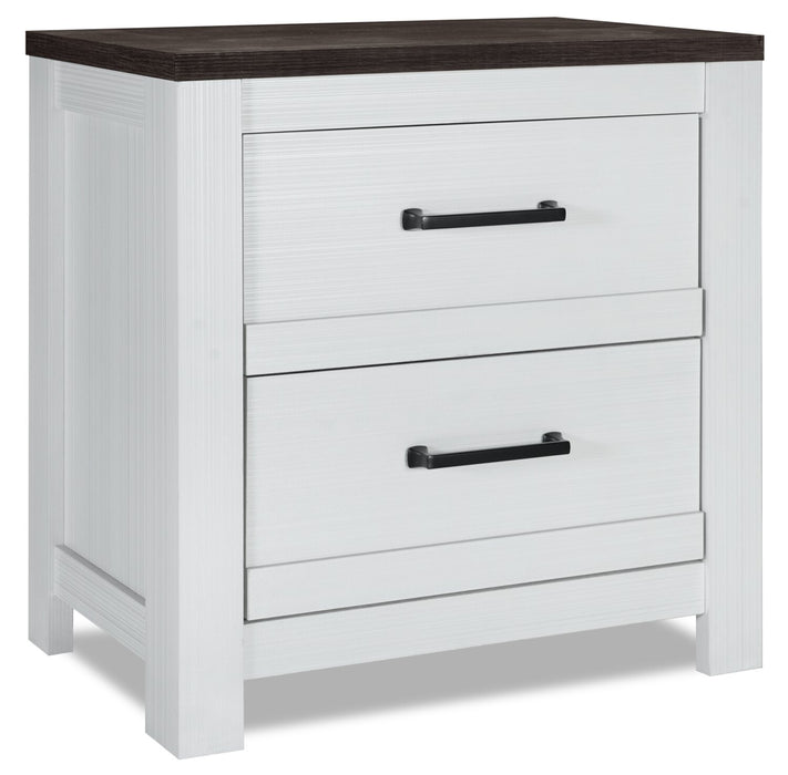 Zoey 6pc Bedroom Set with Bed, Dresser, Mirror & Nightstand, Two-tone White & Brown - Queen Size