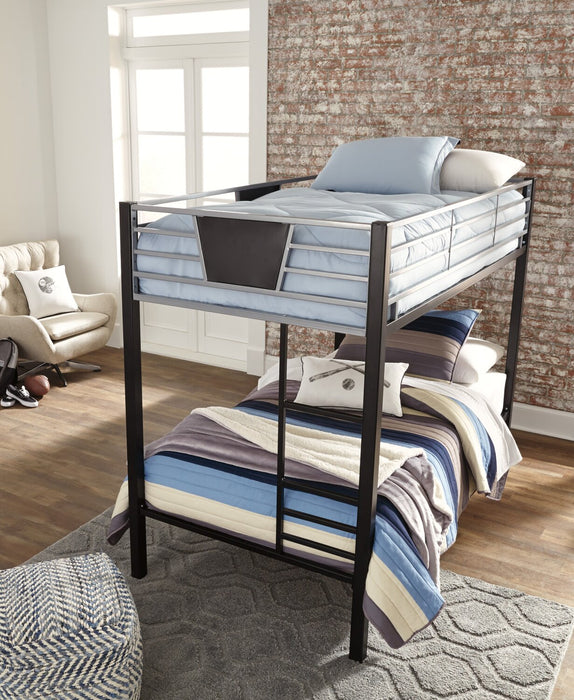 Jett Bunk Bed with Ladder & Guard Rail for Kids, Metal, Black & Grey - Twin/Twin