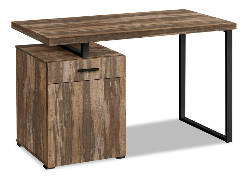 Remi 47.25\" Reversible Office Desk with Drawer & Cabinet - Brown