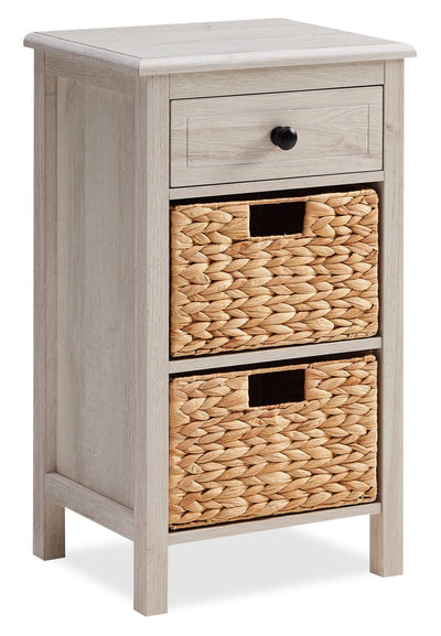 Jon 15.5" Chairside Table with 2 Baskets & Drawer - White Oak|Table de fauteuil Jon de 15,5 po avec 2 paniers et tiroir - chêne blanc