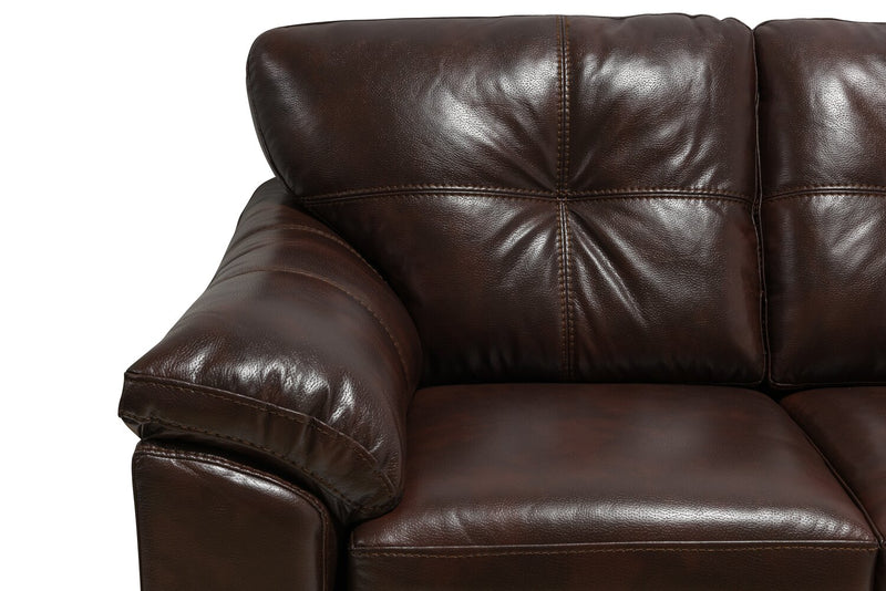 Made in Canada Addison 63\" Leather-Look Fabric Loveseat with Removable Seat Cushions and Tufting - Brown