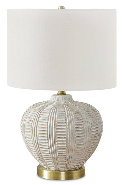 21" Cream and Gold Resin Table Lamp|Lampe de table de 21 po en résine crème et dorée