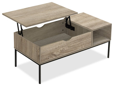 Bence 42" Modern Lift Top Coffee Table with Storage - Taupe with Black Metal Legs|Table à café moderne Bence de 42 po avec dessus relevable et rangement - taupe avec pattes en métal noir