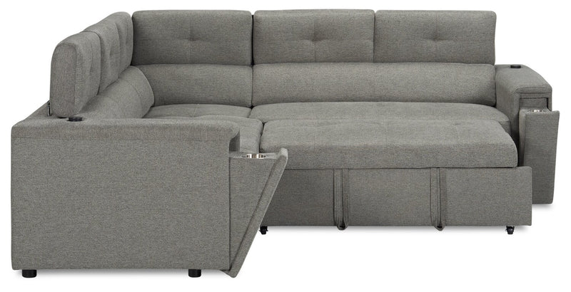Savvy 2-Piece Right-Facing Linen-Look Fabric Sleeper Sectional with Adjustable Headrests - Grey