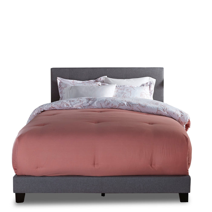 Tara Upholstered Bed in Grey Linen-Look Fabric, Button Tufted - Full Size