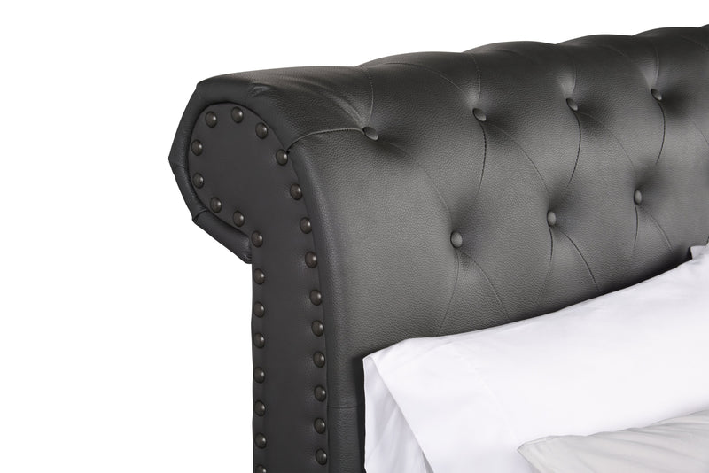 Tulsa Upholstered Platform Bed in Grey Vegan-Leather Fabric, Button Tufted - King Size