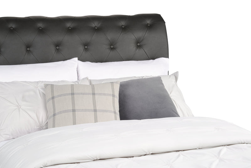 Tulsa Upholstered Platform Bed in Grey Vegan-Leather Fabric, Button Tufted - King Size