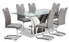 Tuxedo 7pc Dining Set with Table & 6 Chairs, Glass Top, Pedestal Base, 72\"W - Grey