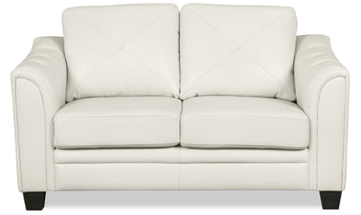 Andi Leather-Look Fabric Loveseat – Beige - Glam style Loveseat in Beige