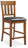 Ralene Barstool with Vegan-Leather Fabric, Slat-Back, 24\"H - Brown