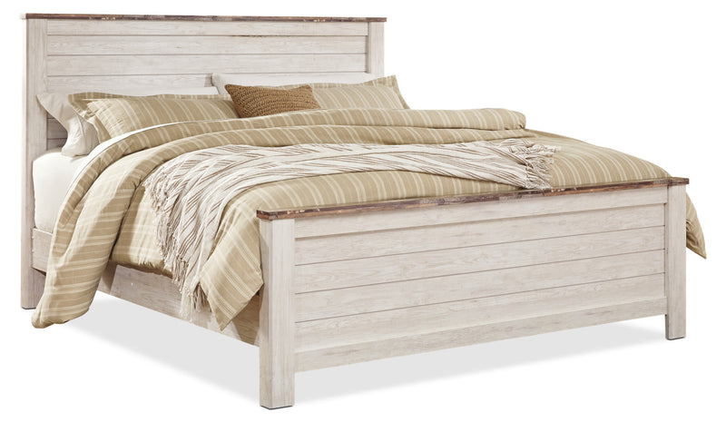 Willowton 6pc Bedroom Set with Bed, Dresser, Mirror & Nightstand, Whitewash - King Size