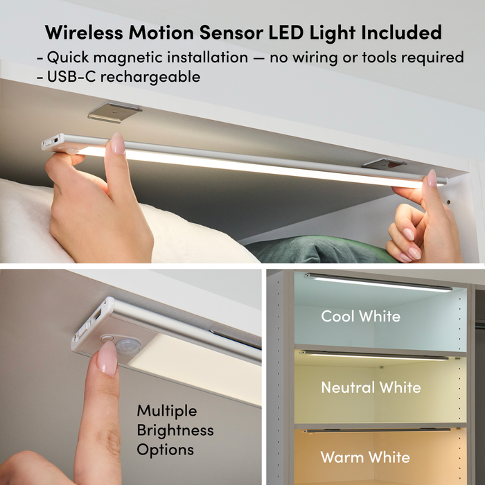Bestar Florence 85\" Modular Reach-In/Walk-In Closet System with LED Lights and Storage - White