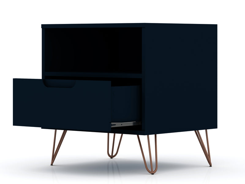 Manhattan Comfort Rockefeller Mid-Century Modern Nightstand with Drawer - Tatiana Midnight Blue
