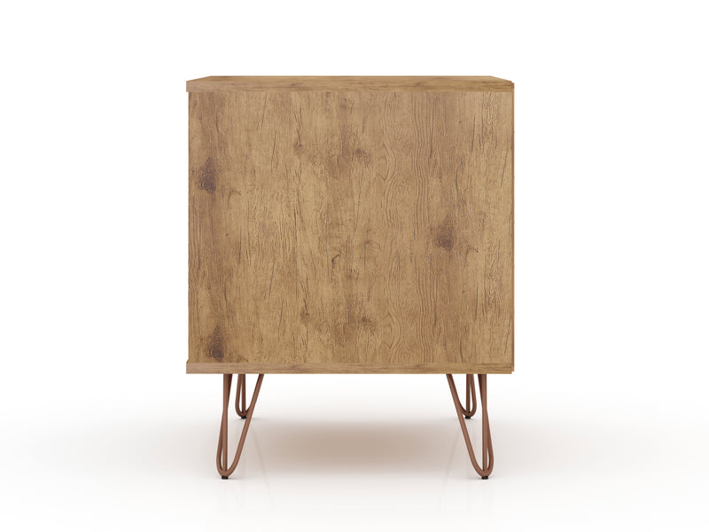 Manhattan Comfort Rockefeller Mid-Century Modern Nightstand with Drawer - Natural & Rose Pink