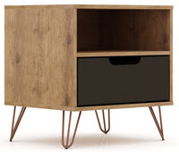 Manhattan Comfort Rockefeller Mid-Century Modern Nightstand with Drawer - Natural & Textured Grey