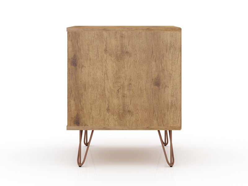 Manhattan Comfort Rockefeller Mid-Century Modern Nightstand with Drawer - Natural & Textured Grey