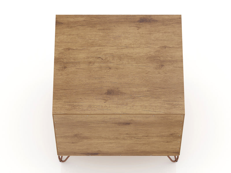 Manhattan Comfort Rockefeller Mid-Century Modern Nightstand with Drawer - Natural & Textured Grey