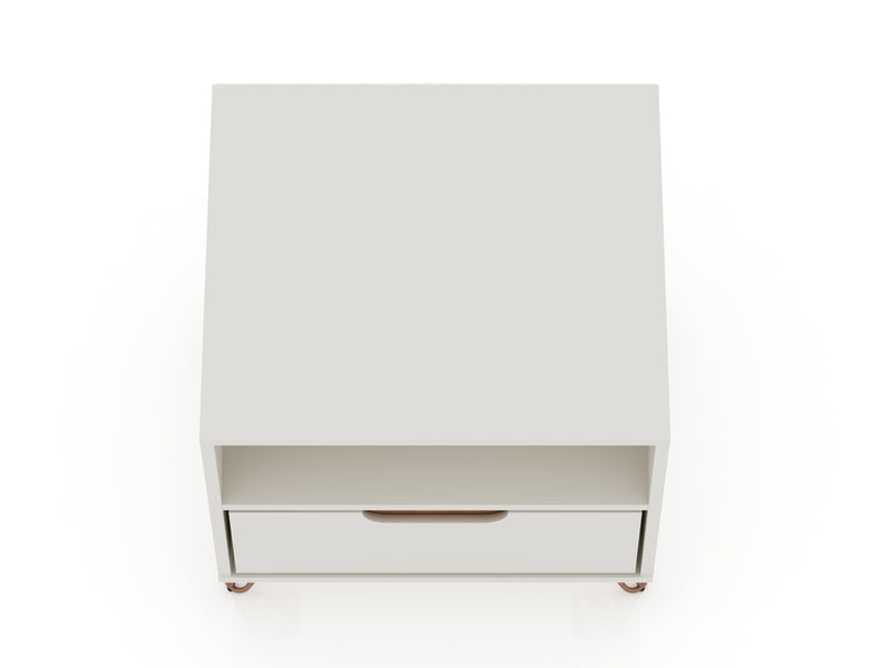 Manhattan Comfort Rockefeller Mid-Century Modern Nightstand with Drawer - Off White