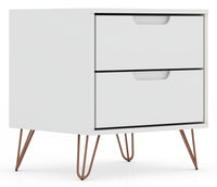 Manhattan Comfort Rockefeller Mid-Century Modern Nightstand with 2 Drawers - White