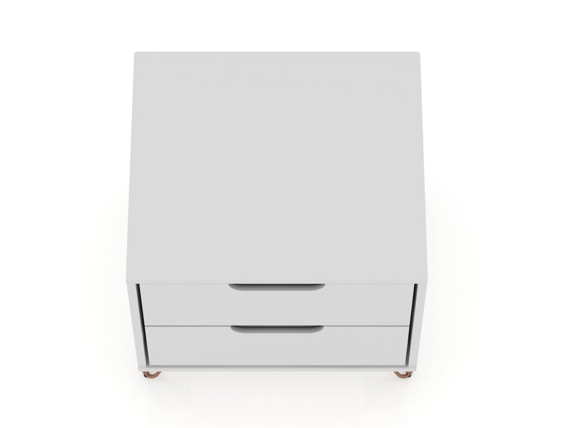 Manhattan Comfort Rockefeller Mid-Century Modern Nightstand with 2 Drawers - White