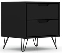 Manhattan Comfort Rockefeller Mid-Century Modern Nightstand with 2-Drawer - Black