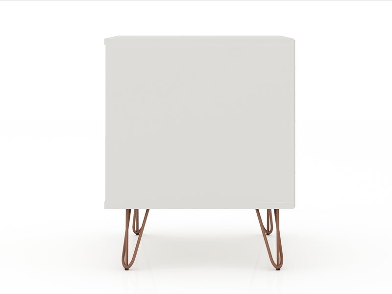 Manhattan Comfort Rockefeller Mid-Century Modern Nightstand with 2 Drawers - Off White & Natural