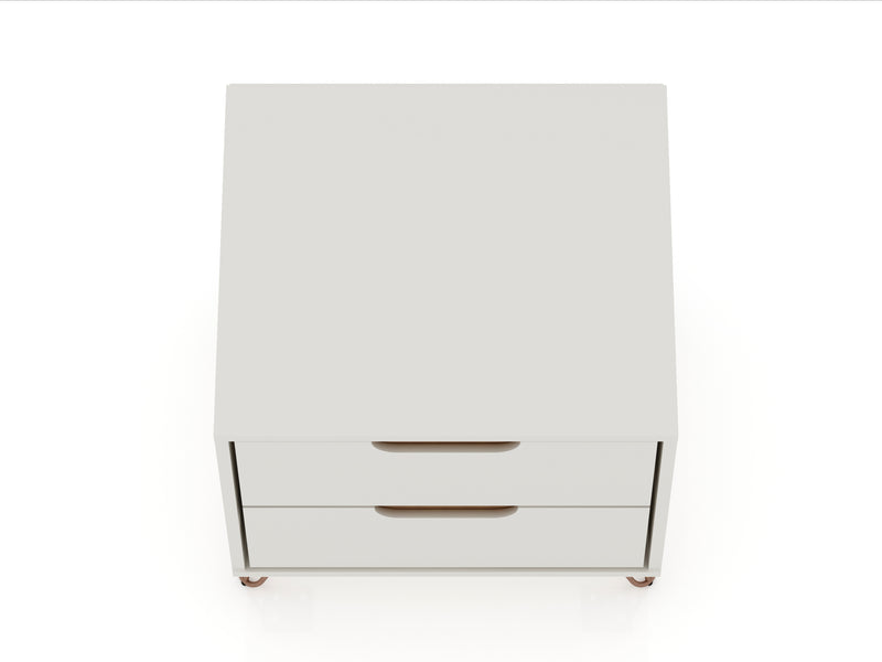 Manhattan Comfort Rockefeller Mid-Century Modern Nightstand with 2 Drawers - Off White & Natural