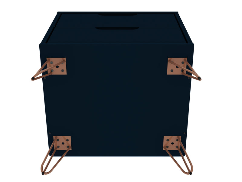 Manhattan Comfort Rockefeller Mid-Century Modern Nightstand with 2-Drawers - Tatiana Midnight Blue