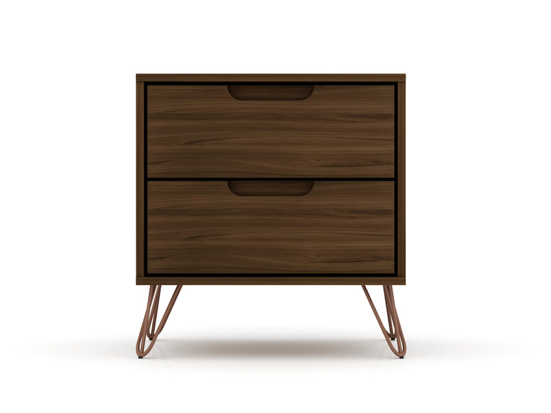 Manhattan Comfort Rockefeller Mid-Century Modern Nightstand with 2 Drawers - Brown