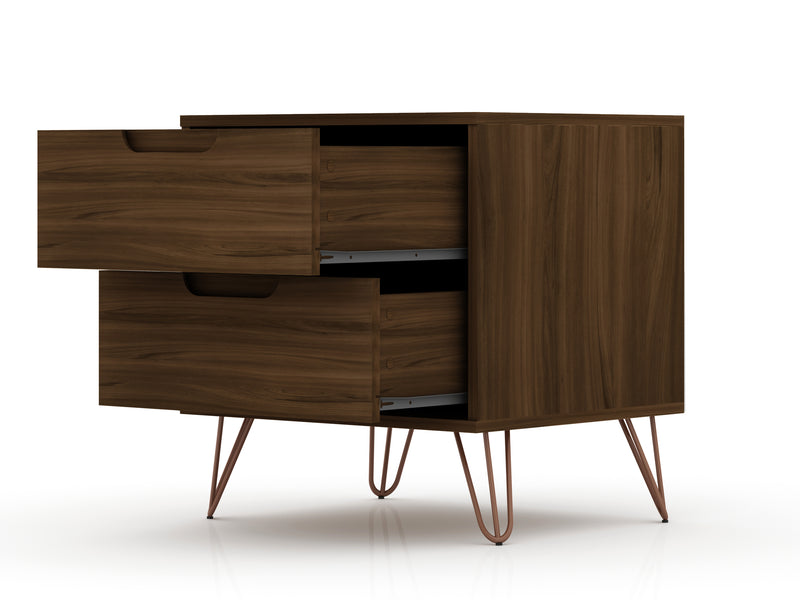 Manhattan Comfort Rockefeller Mid-Century Modern Nightstand with 2 Drawers - Brown