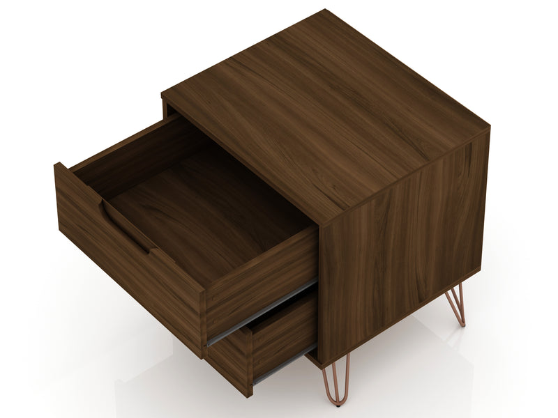 Manhattan Comfort Rockefeller Mid-Century Modern Nightstand with 2 Drawers - Brown