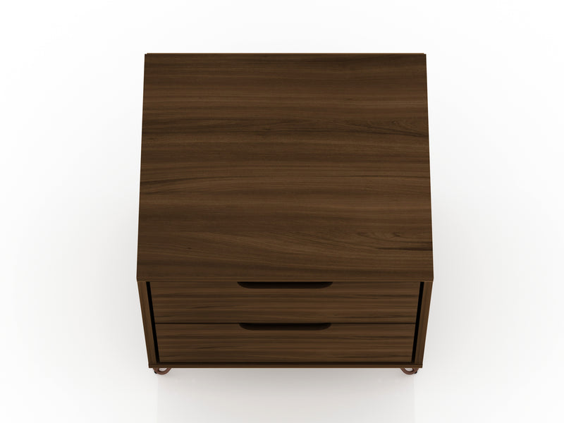 Manhattan Comfort Rockefeller Mid-Century Modern Nightstand with 2 Drawers - Brown