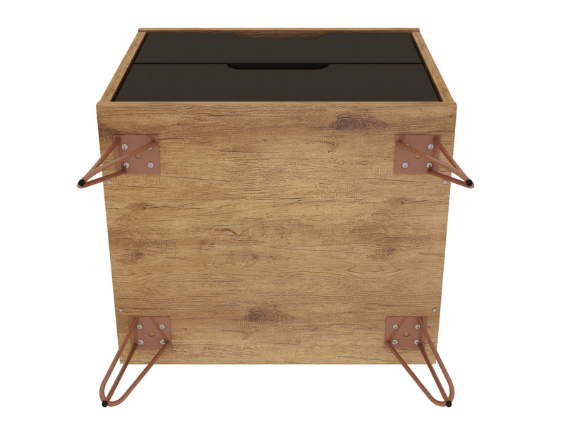 Manhattan Comfort Rockefeller Mid-Century Modern Nightstand with 2 Drawers - Textured Grey