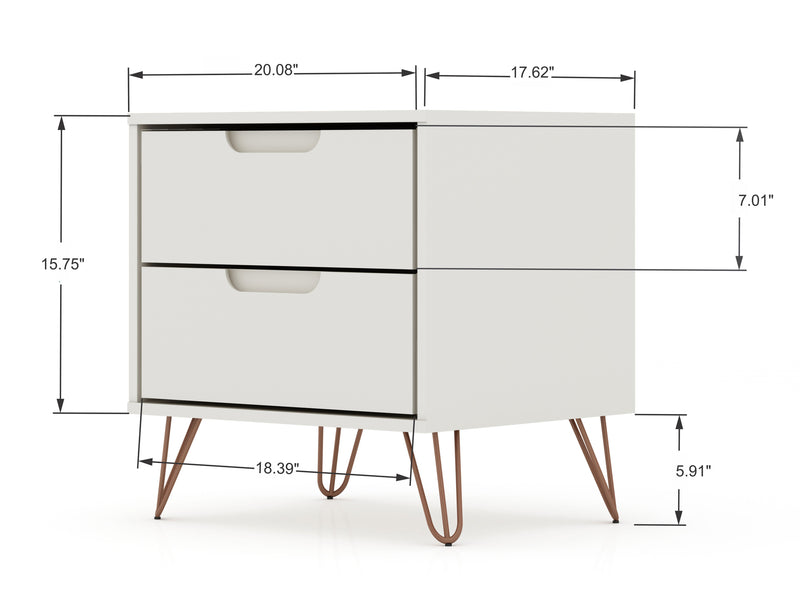 Manhattan Comfort Rockefeller Mid-Century Modern Nightstand with 2-Drawer