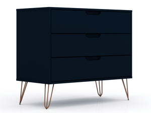 Manhattan Comfort Rockefeller Mid-Century Modern Dresser with 3-Drawers - Tatiana Midnight Blue