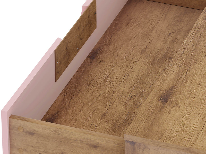 Manhattan Comfort Rockefeller Mid-Century Modern Dresser with 3-Drawers - Natural & Rose Pink