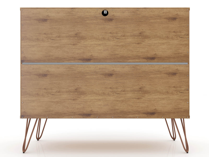 Manhattan Comfort Rockefeller Mid-Century Modern Dresser with 3-Drawers - Natural & Rose Pink