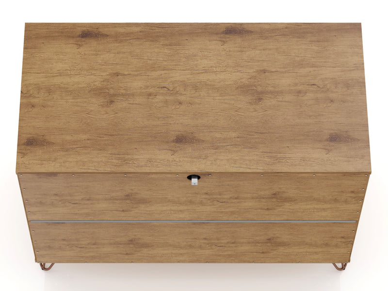 Manhattan Comfort Rockefeller Mid-Century Modern Dresser with 3-Drawers - Natural & Rose Pink