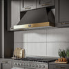 Forno Vittorio 48-Inch Wall Mount Range Hood, Black with Antique Brass Trim -FRHWM5078-48BLK | Hotte murale Vittorio de 48 po, noire avec garniture en laiton antique -FRHWM5078-48BLK