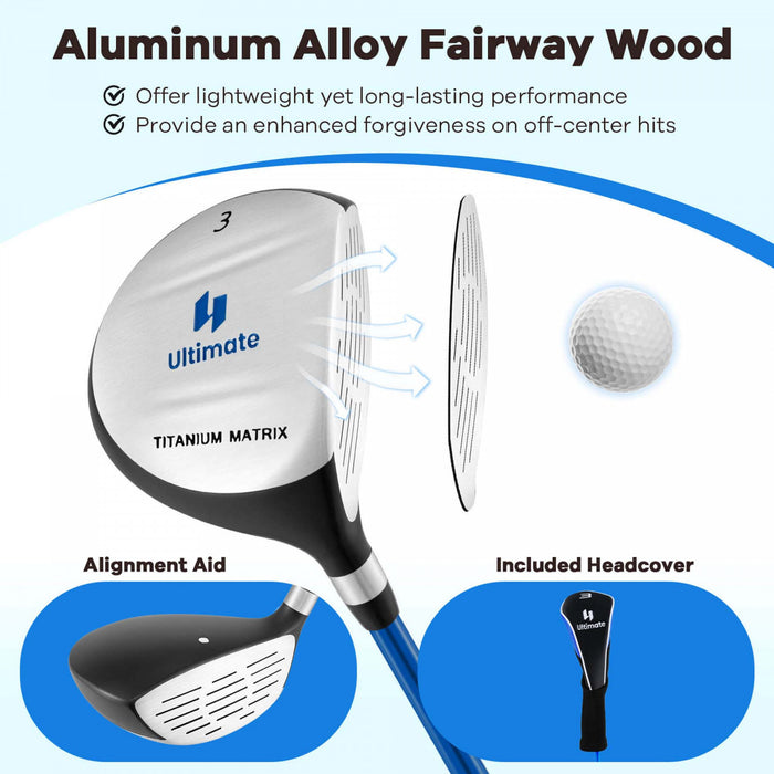 Ultimate Junior Golf Club Set For Children Includes 165cc #3 Fairway Wood & #7 Iron Blue