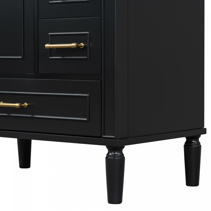 Emerson 30 Inch Bathroom Vanity with Ceramic Sink and Three Drawers, Black