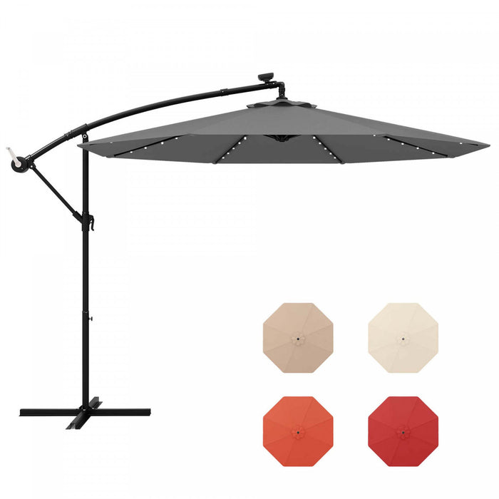 Costway 10 Ft Patio Solar LED 40 Lights Offset Umbrella Crank Cross Base Gray