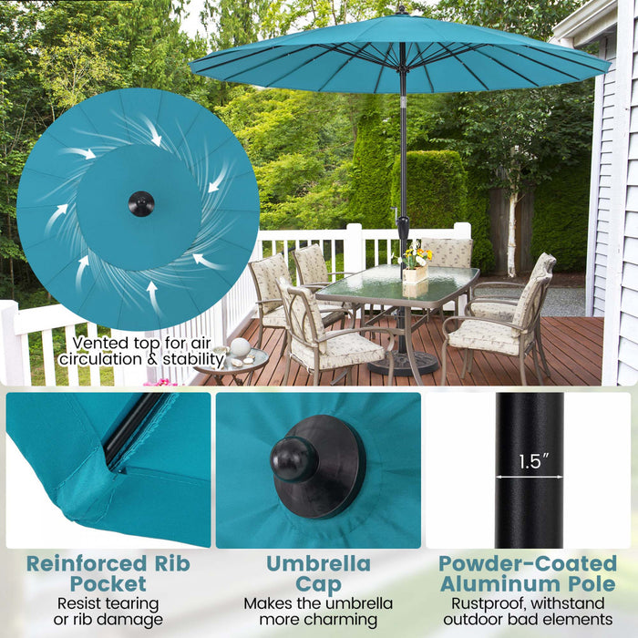 Costway 9 FT Patio Round Market Umbrella with Push Button Tilt, Crank Handle, Vented Top Turquoise