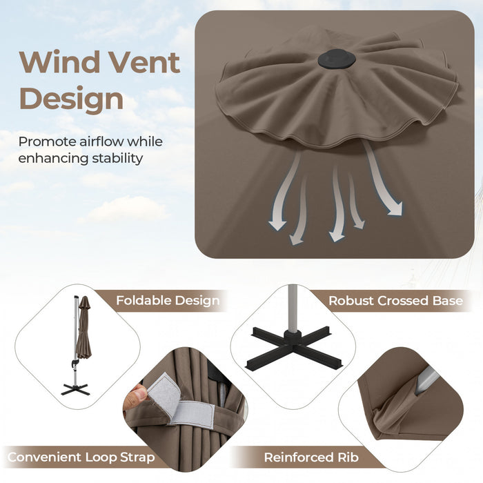 Costway 11 FT Outdoor Patio Umbrella, Round Cantilever Umbrella w/ 360° Rotation Brown